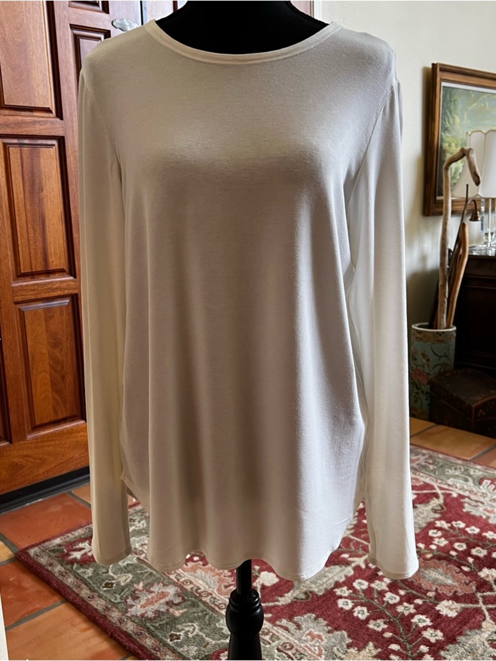 Eileen Fisher Top Women’s M White Long Sleeve Rayon Lycra Round Neck Tunic USA